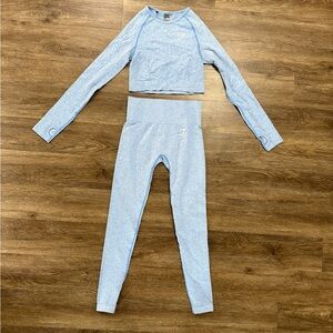 Blue Gymshark Vital Seamless Long Sleeve Leggings set